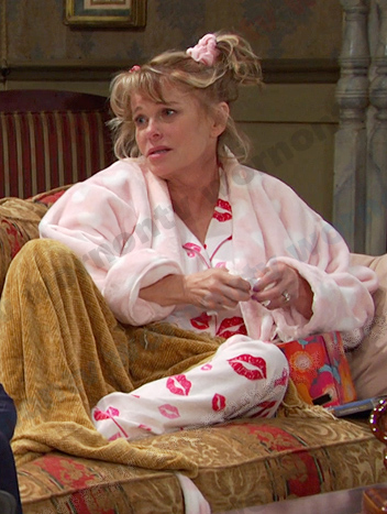 Bonnie’s lip print pajamas and pink heart robe on Days of our Lives
