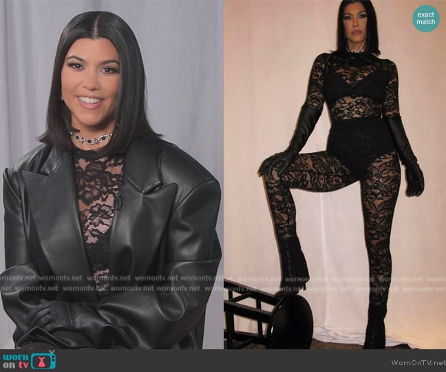 Boohoo Lace Catsuit worn by Kourtney Kardashian (Kourtney Kardashian) on The Kardashians