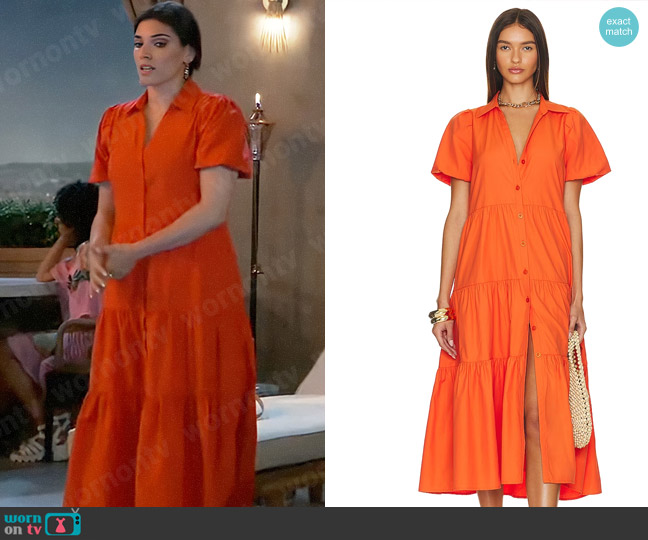 Brochu Walker Havana Dress in Tangerine worn by Brook Lynn Quartermaine (Amanda Setton) on General Hospital