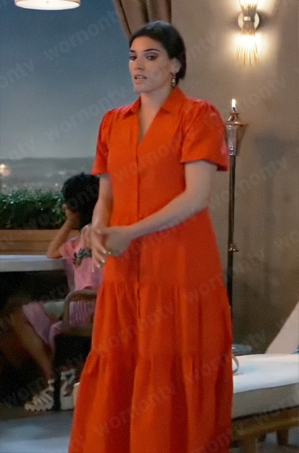 Brook Lynn’s long orange shirt dress on General Hospital