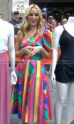 Chassie’s rainbow stripe top and skirt on Today
