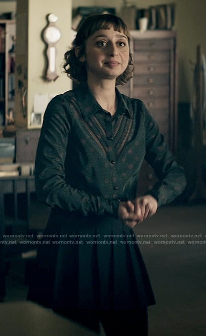 Chrissy’s dark green button front blouse on Superman and Lois
