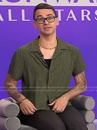Christian Siriano’s green print camp shirt on Today