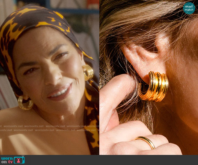 Christina Caruso Baby Triple Hoop Earring worn by Seema Patel (Sarita Choudhury) on And Just Like That