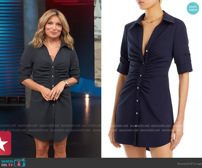Cinq a Sept Elina Ruched Button-Front Mini Dress worn by Kit Hoover on Access Hollywood