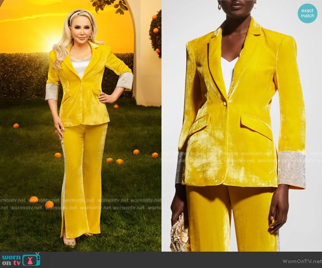 Cinq a Sept Kandace Rhinestone-Cuff Velvet Blazer worn by Shannon Beador on The Real Housewives of Orange County