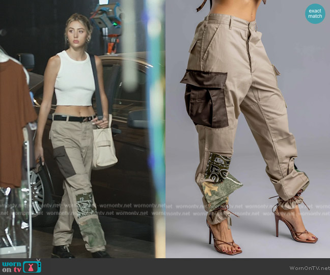 Coal n Terry Sand Patchwork Combat Pants worn by  on The Family Stallone