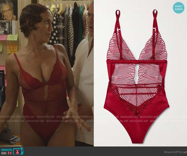 Coco De Mer Athena cutout embroidered tulle and satin bodysuit worn by Lisa Todd Wexley (Nicole Ari Parker) on And Just Like That