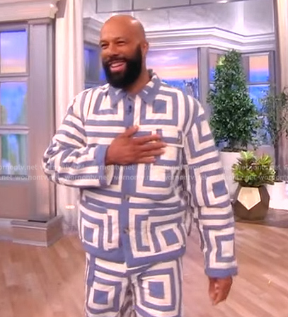 Common’s blue and white print jacket and pants on The View