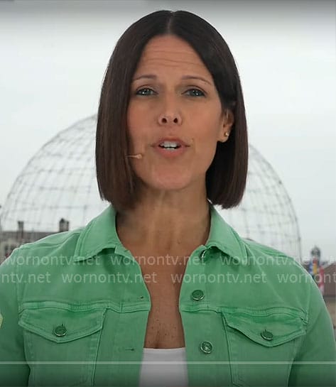 Dana Jacobson’s green denim jacket on CBS Mornings