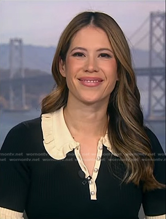 Deirdre’s black contrast trim polo top on NBC News Daily