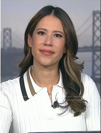 Deirdre’s white ribbed stripe-collar dress on NBC News Daily