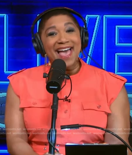 Deja Vu’s coral sleeveless shirtdress on Live with Kelly and Mark