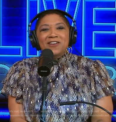 Deja Vu’s animal print ruffle dress on Live with Kelly and Mark