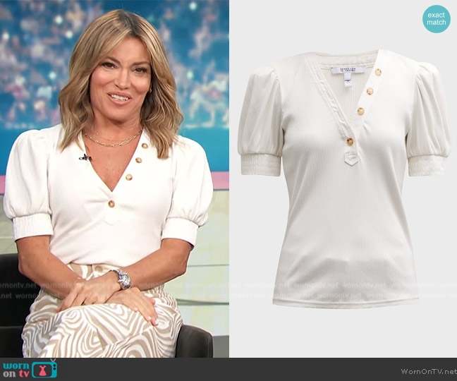 Derek Lam 10 Crosby Heather V-Neck Puff-Sleeve Top worn by Kit Hoover on Access Hollywood