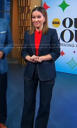 Eva’s red top and denim pant suit on Good Morning America