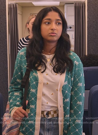 Devi’s green me printed cardigan on Never Have I Ever