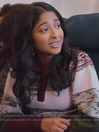 Devi’s colorblock sweater on Never Have I Ever