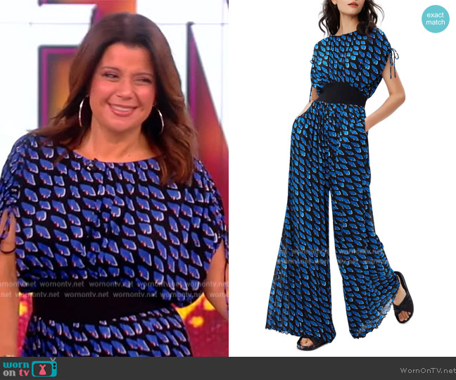 Diane Von Furstenberg Andra gathered printed woven jumpsuit worn by Ana Navarro on The View