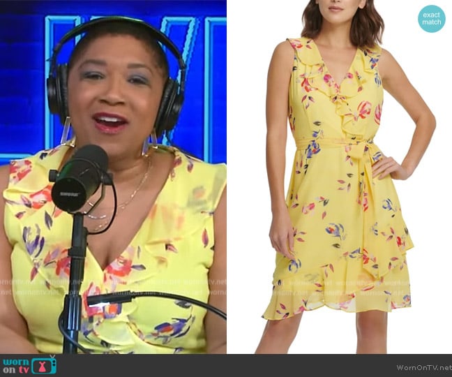 DKNY Floral Ruffle Dress worn by Deja Vu on Live with Kelly and Mark