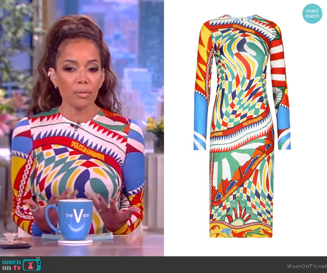 Dolce and Gabbana Carretto-print long-sleeve dress worn by Sunny Hostin on The View