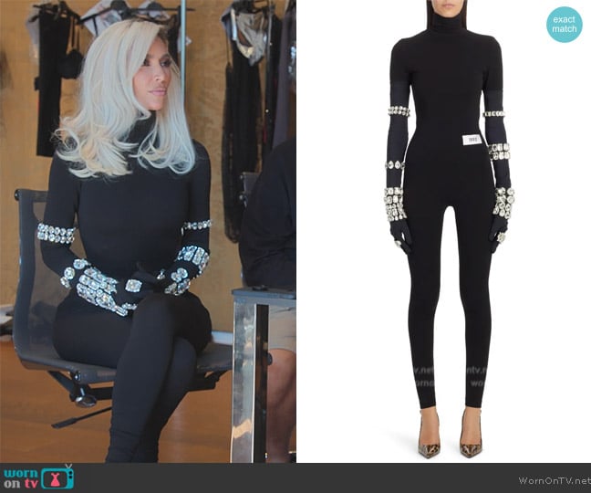 Dolce and Gabbana Kim Turtleneck Milano Rib Catsuit worn by Kim Kardashian (Kim Kardashian) on The Kardashians