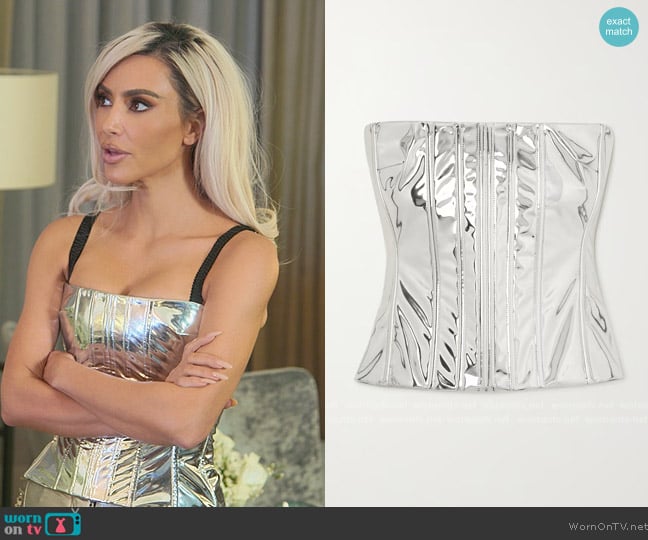 Dolce and Gabbana Metallic coated stretch-jersey bustier top worn by Kim Kardashian (Kim Kardashian) on The Kardashians