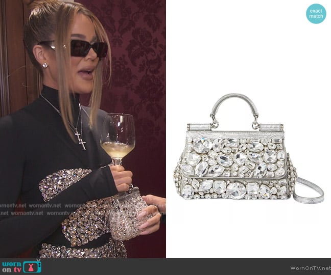 Dolce and Gabbana x Kim Sicily Small embellished shoulder bag worn by Khloe Kardashian (Khloe Kardashian) on The Kardashians