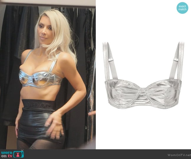 Dolce and Gabbana Kim x Metallic underwired balconette bra worn by Kim Kardashian (Kim Kardashian) on The Kardashians