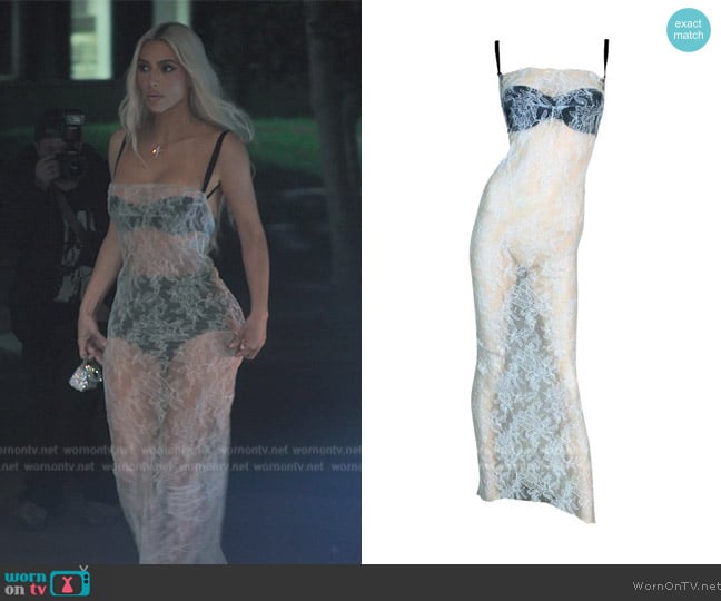 Dolce and Gabbana 1997 Vintage Sheer Ivory Lace Gown worn by Kim Kardashian (Kim Kardashian) on The Kardashians