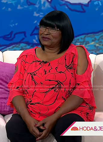Doris Hancox’s red floral cold-shoulder top on Today