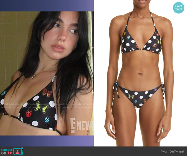 Versace x Dua Lipa Butterfly Print Triangle Bikini Top worn by Dua Lipa on E! News