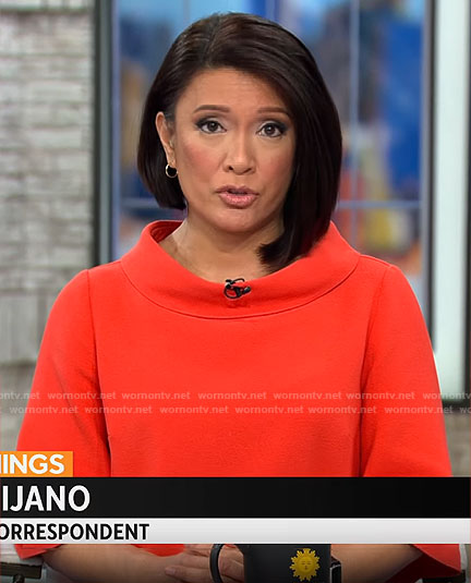 Elaine Quijano’s red roll-neck top on CBS Mornings