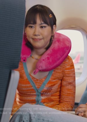 Eleanor orange space dye top and cardigan on Never Have I Ever