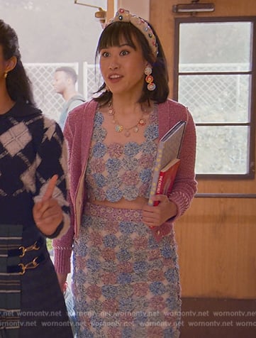 Eleanor’s crochet floral crop top and skirt on Never Have I Ever