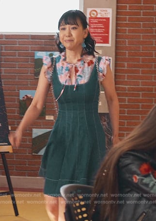 Eleanor’s denim dress and floral print top on Never Have I Ever