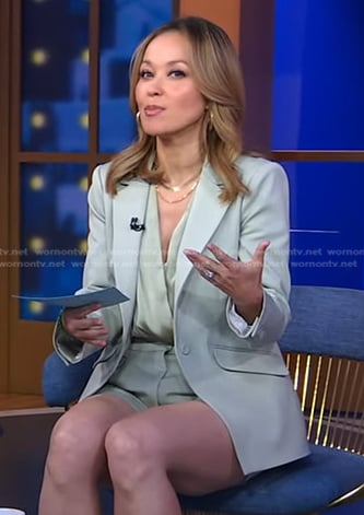 Eva’s moss green blazer and shorts on Good Morning America
