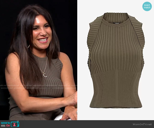 Express Body Contour Ribbed High Neck Sweater Tank worn by Joelle Garguilo on E! News