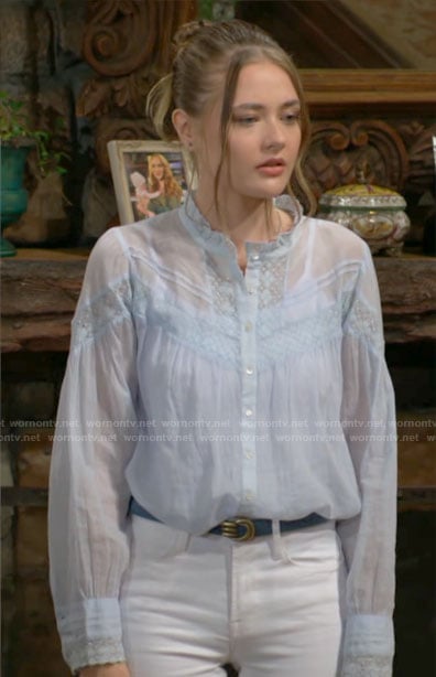 Faith’s light blue cotton top on The Young and the Restless