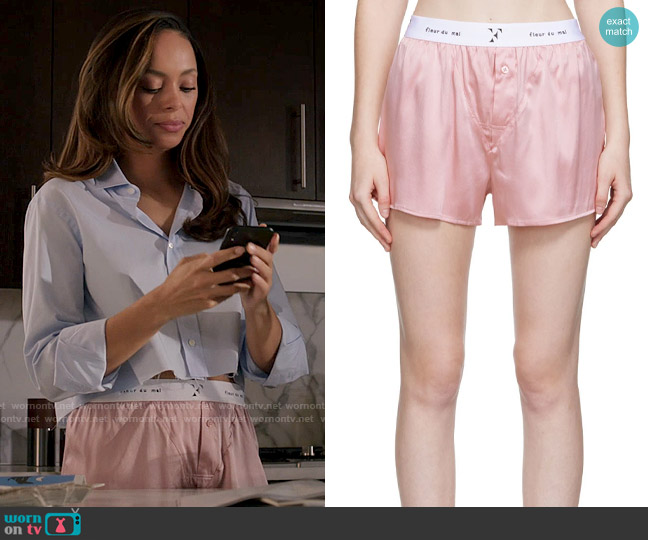 Fleur du Mal Pink Silk Boxer Boy Shorts worn by Whitney Green (Amber Stevens West) on Run the World