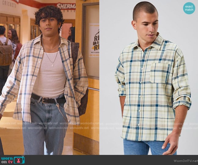 Forever 21 Plaid Linen-Blend Shirt worn by (Michael Cimino) on Never Have I Ever