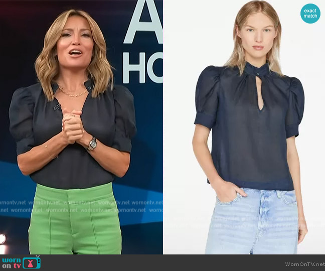 Frame Ruffle Collar Puff Sleeve Blouse worn by Kit Hoover on Access Hollywood