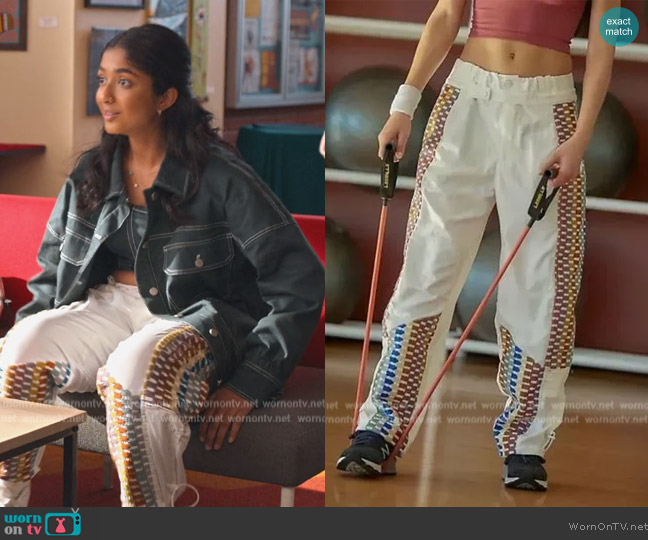 Free People Kaleidoscope Embroidered Pants worn by Devi Vishwakumar (Maitreyi Ramakrishnan) on Never Have I Ever