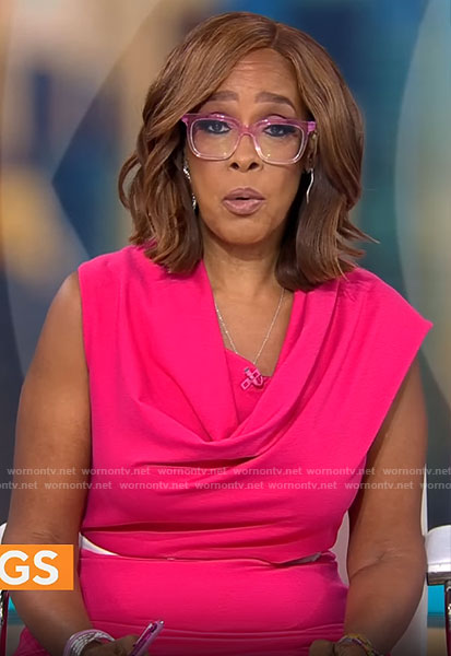 Gayle King’s pink cowl neck dress on CBS Mornings