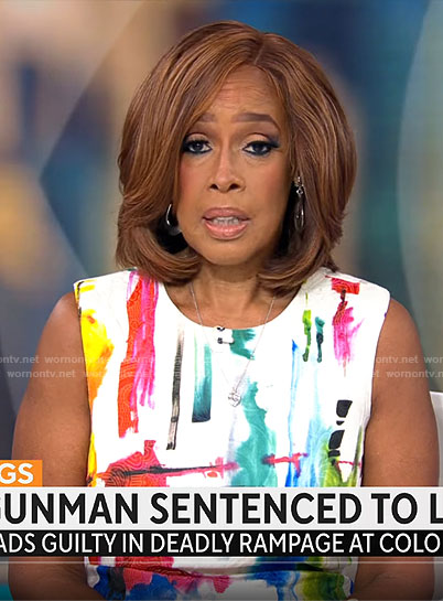 Gayle King’s painted print dress on CBS Mornings