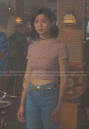 George’s pink space dye cropped tee on Nancy Drew
