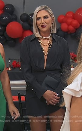 Gina’s black draped mini dress on The Real Housewives of Orange County