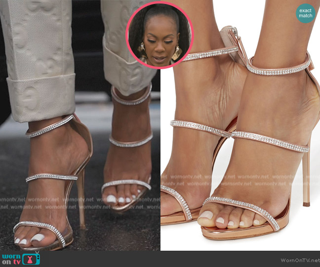 Giuseppe Zanotti Coline Strappy Crystal Sandals worn by Sanya Richards-Ross on The Real Housewives of Atlanta