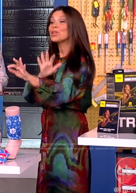 Gretta Monahan’s multicolored printed dress on The View