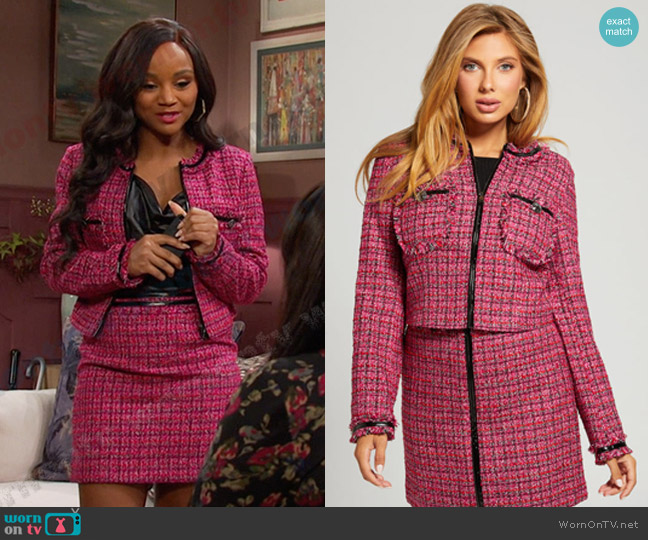 Guess Pervenche Tweed Jacket worn by Chanel Dupree (Raven Bowens) on Days of our Lives